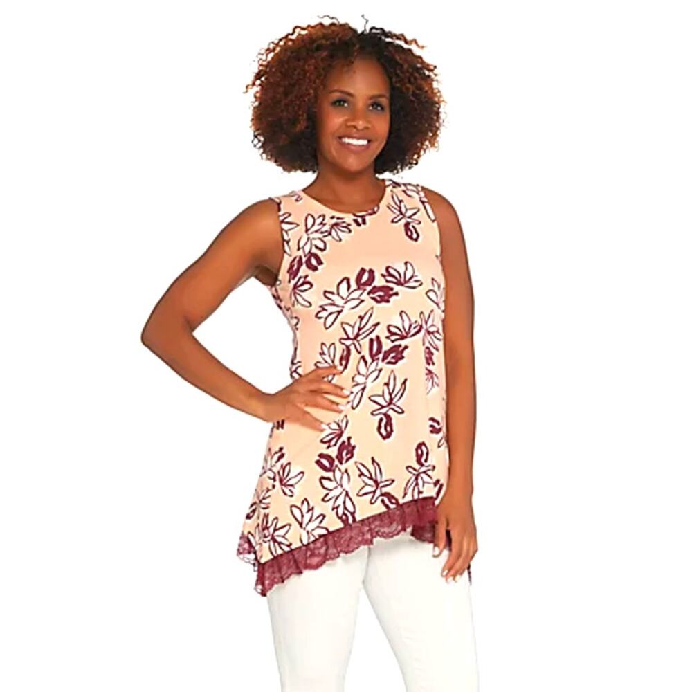 Logo Lori Goldstein Tank Top Tunic Womens Large A-Line French Terry Sharkbite